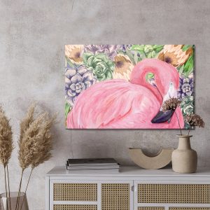 Peinture sur toile Flamant Rose Et Fleurs – Image 3