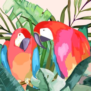 Peinture sur toile Perroquets Et Feuilles Tropicales – Image 1