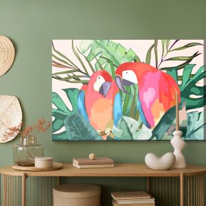 Peinture sur toile Perroquets Et Feuilles Tropicales – Image 5