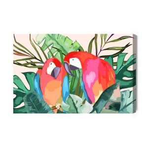 Peinture sur toile Perroquets Et Feuilles Tropicales – Image 2