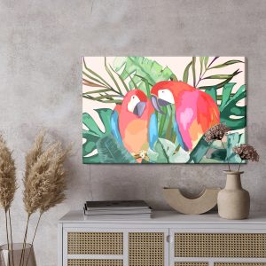Peinture sur toile Perroquets Et Feuilles Tropicales – Image 3