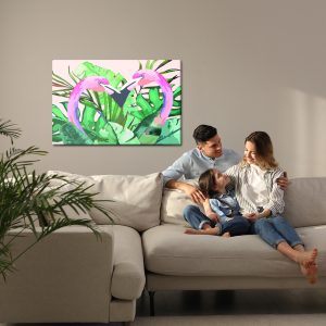 Peinture sur toile Flamants Roses Et Feuilles Tropicales – Image 7