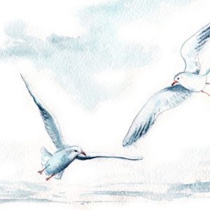 Peinture sur toile Oiseaux Blancs Peints À L'aquarelle – Image 1