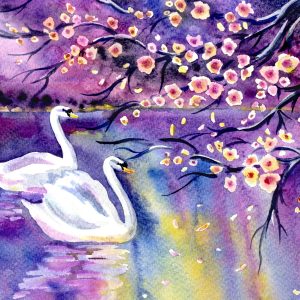 Peinture sur toile Cygnes Et Fleurs – Image 1