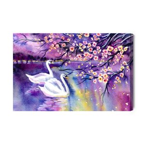 Peinture sur toile Cygnes Et Fleurs – Image 2