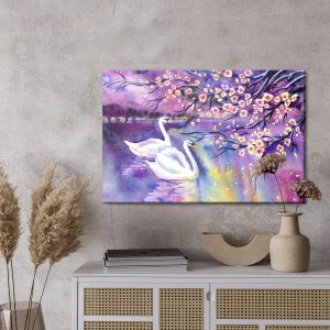 Peinture sur toile Cygnes Et Fleurs – Image 3