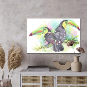 Peinture sur toile Perroquets Aquarelles – Image 3