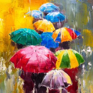 Peinture sur toile L'abstraction Et Les Gens Avec Des Parapluies – Image 1