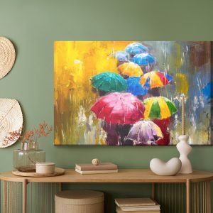 Peinture sur toile L'abstraction Et Les Gens Avec Des Parapluies – Image 5