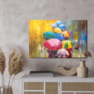 Peinture sur toile L'abstraction Et Les Gens Avec Des Parapluies – Image 3