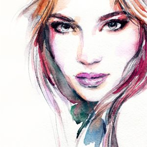 Peinture sur toile Portrait À L'aquarelle D'une Jeune Femme – Image 1