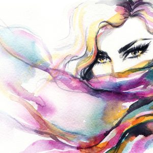 Peinture sur toile Portrait Aquarelle Coloré D'une Femme – Image 1
