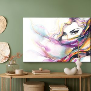 Peinture sur toile Portrait Aquarelle Coloré D'une Femme – Image 5