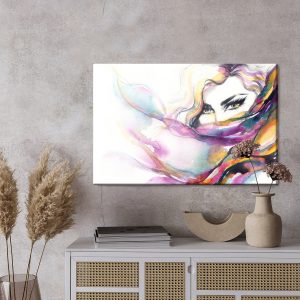 Peinture sur toile Portrait Aquarelle Coloré D'une Femme – Image 3