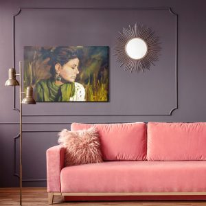 Peinture sur toile Portrait D'une Femme Aux Couleurs Vert-Brun – Image 4