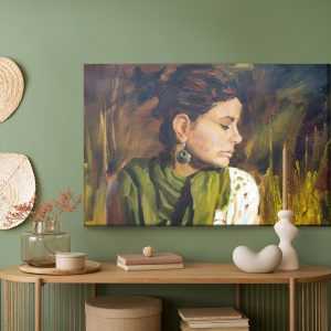 Peinture sur toile Portrait D'une Femme Aux Couleurs Vert-Brun – Image 5