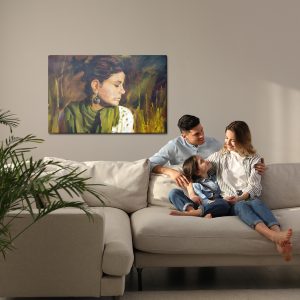 Peinture sur toile Portrait D'une Femme Aux Couleurs Vert-Brun – Image 7