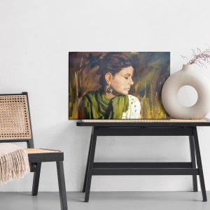 Peinture sur toile Portrait D'une Femme Aux Couleurs Vert-Brun – Image 6