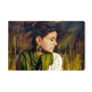 Peinture sur toile Portrait D'une Femme Aux Couleurs Vert-Brun – Image 2