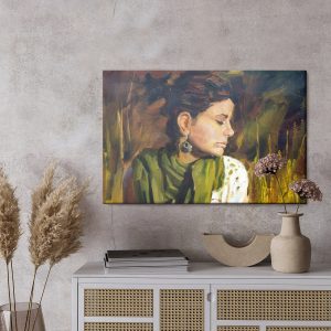 Peinture sur toile Portrait D'une Femme Aux Couleurs Vert-Brun – Image 3