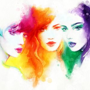Peinture sur toile Portrait À L'aquarelle De Trois Femmes – Image 1
