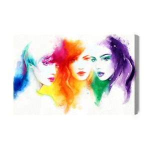 Peinture sur toile Portrait À L'aquarelle De Trois Femmes – Image 2
