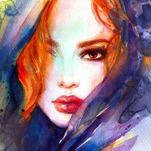 Peinture sur toile Portrait D'une Jeune Femme Peinte À L'aquarelle – Image 1