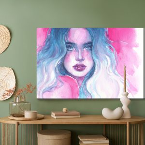 Peinture sur toile Portrait De Femme Dans Les Tons Bleu-Rose – Image 5