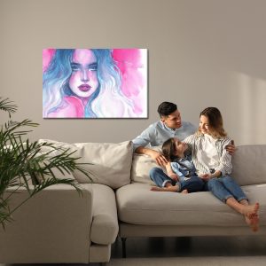 Peinture sur toile Portrait De Femme Dans Les Tons Bleu-Rose – Image 7