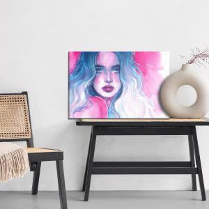 Peinture sur toile Portrait De Femme Dans Les Tons Bleu-Rose – Image 6