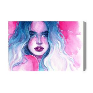 Peinture sur toile Portrait De Femme Dans Les Tons Bleu-Rose – Image 2