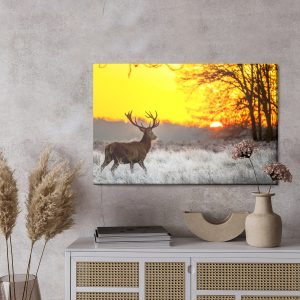 Peinture sur toile Un Cerf Sur Fond De Soleil Levant – Image 3