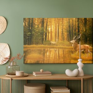 Peinture sur toile Un Cerf Au Bord Du Lac Dans La Forêt – Image 5