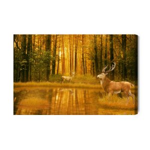 Peinture sur toile Un Cerf Au Bord Du Lac Dans La Forêt – Image 2