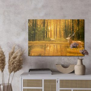 Peinture sur toile Un Cerf Au Bord Du Lac Dans La Forêt – Image 3