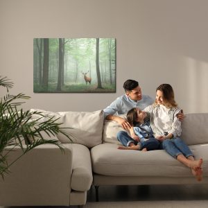 Peinture sur toile Cerf Dans La Forêt Brumeuse – Image 7