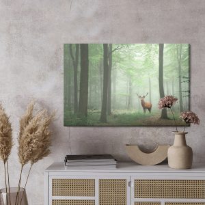 Peinture sur toile Cerf Dans La Forêt Brumeuse – Image 3