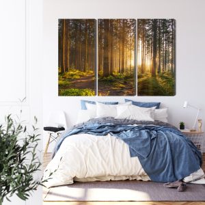 Peinture en plusieurs parties Coucher De Soleil Dans La Forêt – Image 3