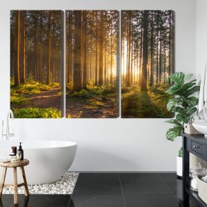 Peinture en plusieurs parties Coucher De Soleil Dans La Forêt – Image 5