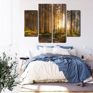 Peinture en plusieurs parties Coucher De Soleil Dans La Forêt – Image 3