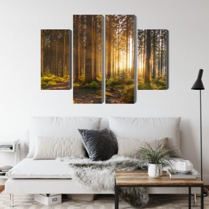 Peinture en plusieurs parties Coucher De Soleil Dans La Forêt – Image 4