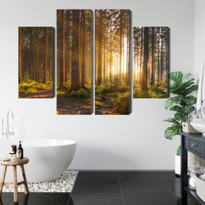 Peinture en plusieurs parties Coucher De Soleil Dans La Forêt – Image 5