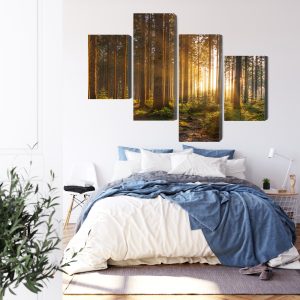 Peinture en plusieurs parties Coucher De Soleil Dans La Forêt – Image 3