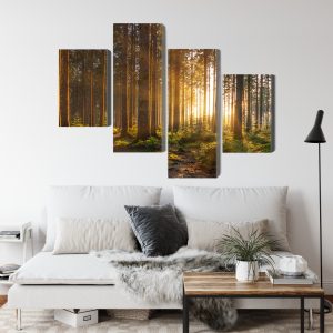 Peinture en plusieurs parties Coucher De Soleil Dans La Forêt – Image 4
