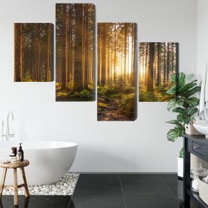Peinture en plusieurs parties Coucher De Soleil Dans La Forêt – Image 5