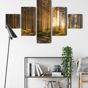 Peinture en plusieurs parties Coucher De Soleil Dans La Forêt – Image 9