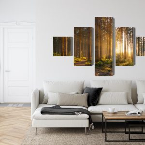 Peinture en plusieurs parties Coucher De Soleil Dans La Forêt – Image 6