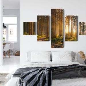 Peinture en plusieurs parties Coucher De Soleil Dans La Forêt – Image 7