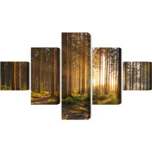 Peinture en plusieurs parties Coucher De Soleil Dans La Forêt – Image 2