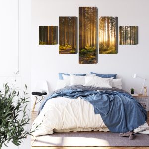 Peinture en plusieurs parties Coucher De Soleil Dans La Forêt – Image 3